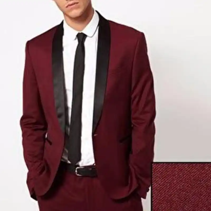 بدلة رجالية غير رسمية باللون العنابي مناسبة للحفلات الراقصة مع صدرية شال أسود بدلة رسمية لحفلات الزفاف والعريس مكونة من قطعتين سروال جاكيت رجالي بدلة سوداء رجل الدعاوى الأسودسترة السراويل Aliexpress