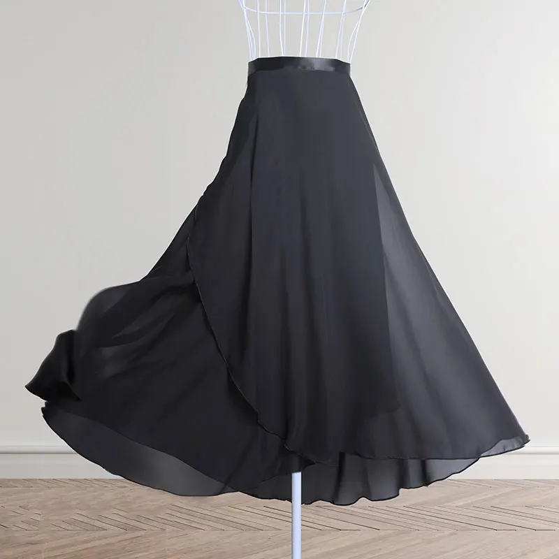

Adults Long Chiffon Ballet Skirts Women Lyrical Soft Ballet Dress Black Burgundy Dance Costumes