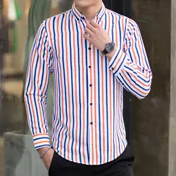 Плюс Размеры рубашка Для мужчин Мода 2018 новый корейский Slim Fit платье в полоску рубашки Бизнес Повседневное с длинным рукавом социальной Для