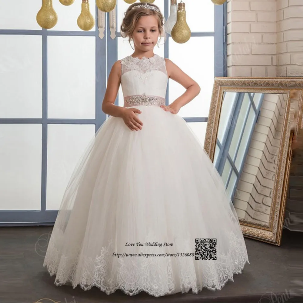 Acheter Robe Petite Fille d'honneur Blanc Pageant Robes