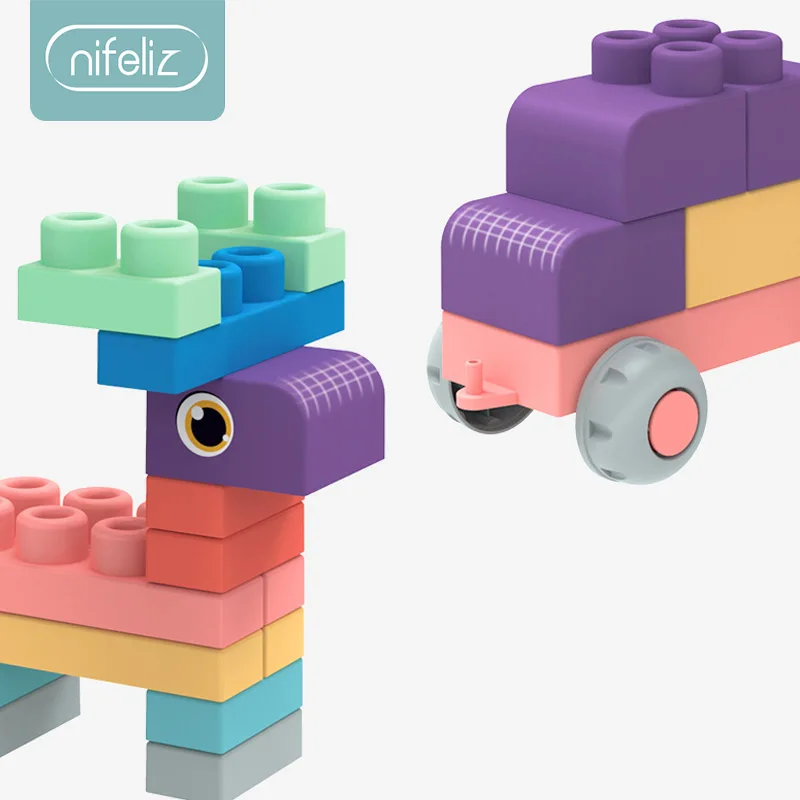 

Baby soft rubber building blocks 2-4 years old children can bite baby toys soft plastic big particles assembled boy girl gift