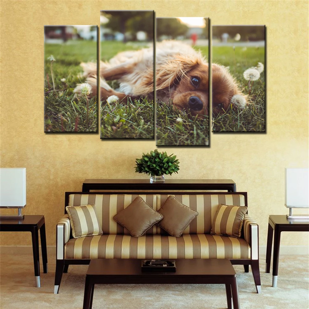 Buy No Frame 4 Panels Animal Lovely Dog Canvas Wall
