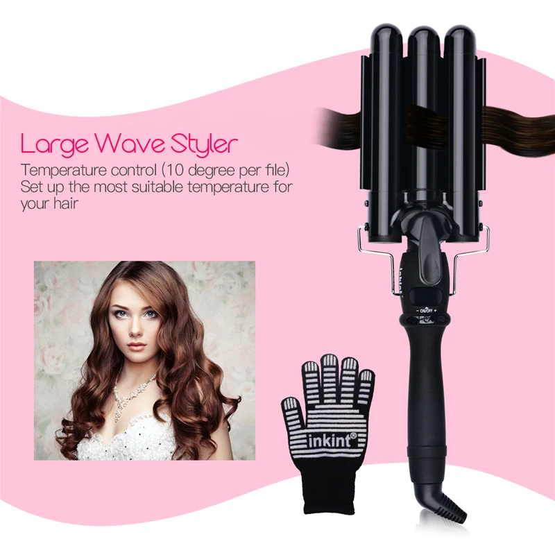 Professional Hair Curling Iron Waver Roller Wand LCD Ceramic Triple