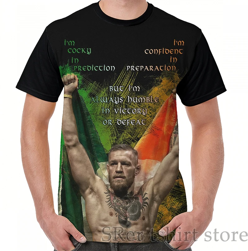 

Funny print men t shirt women Tops tee Notorious Conor McGregor holding up the Irish flag Graphic T-Shirt O-neck tshirts