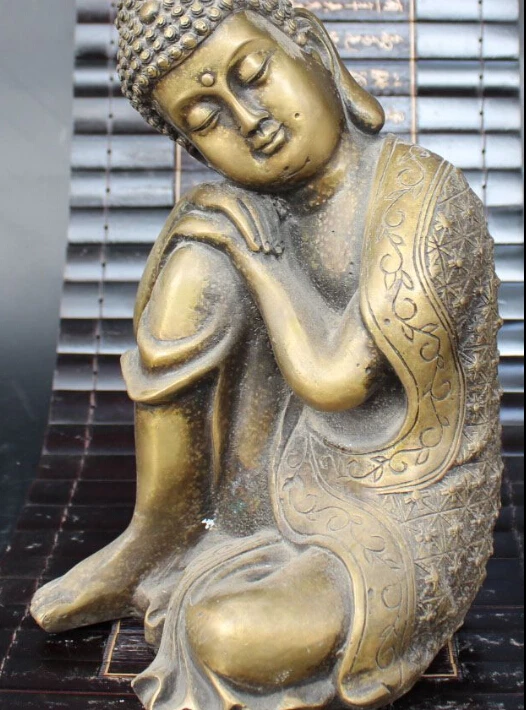 

S0061 10" Tibet Buddhism Bronze Shakyamuni Amitabha Sakyamuni Sleep Buddha Statue