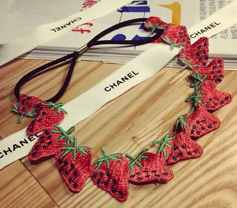 

Free Shipping!2015 New 10pcs/lot fruits headbands for girls lace embroidery pineapple banana strawberry elastic hair accessories