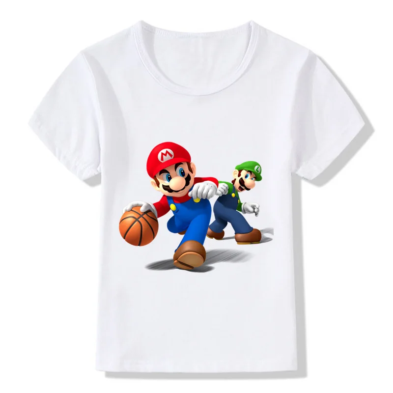 Забавная детская футболка с рисунком Супер Марио и Луиджи Летние повседневные топы для маленьких мальчиков и девочек, футболка детская одежда ooo5175 - Цвет: whiteF