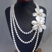Натуральное 8-9 мм пресноводное жемчужное ожерелье оболочки лепестков слоев длинное ожерелье для женщин Свадьба