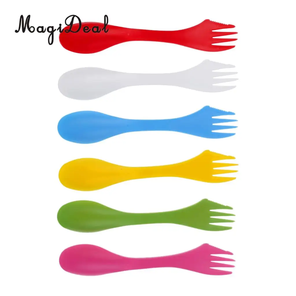 MagiDeal 6 Pieces / Set Camping Utensils Spork Combo Travel Gadget Spoon Fork Cutlery for Outdoor Cooking BBQ Picnic Accessory