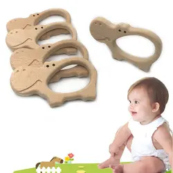 Детский Прорезыватель животное Бегемот форма зубные кольца для детей натуральная деревянная игрушка органический Сейф