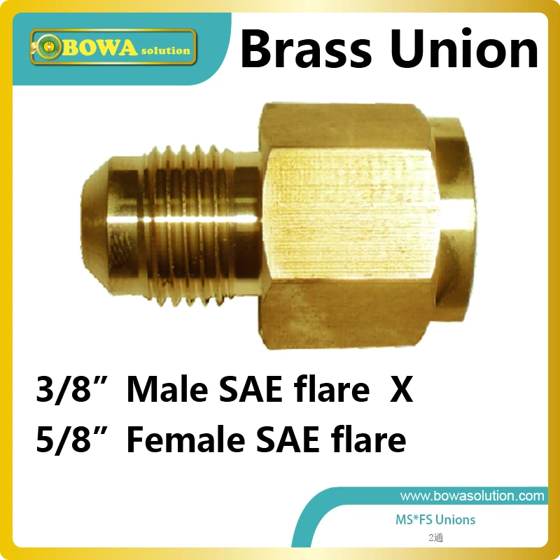3/8" Male SAE flare X 5/8" female SAE flare brass union for bottle