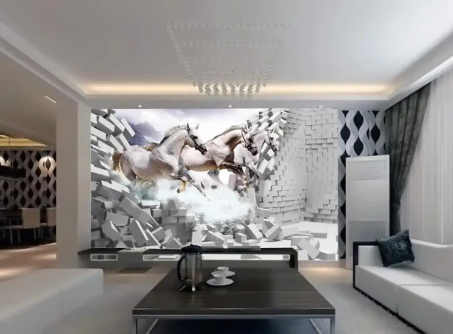

White horse 3D background wall mural 3d wallpaper 3d wall papers for tv backdrop