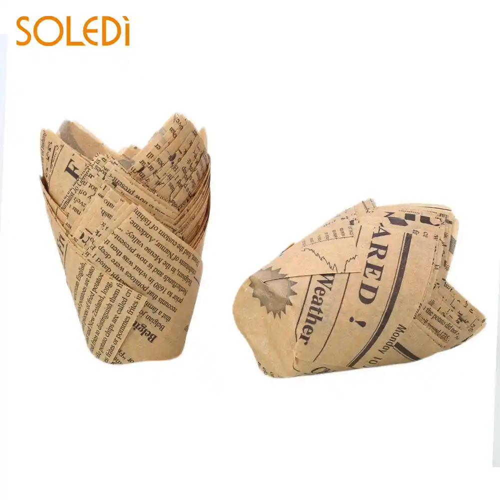 DIY 50PCS Cupcake Liners Wrapper Newspaper Style Cake Mold Holder Baking Cup Wrap Not Sticky DIY 50PCS Cupcake Liners Wrapper Newspaper Style Cake Mold Holder Baking Cup Wrap Not Sticky