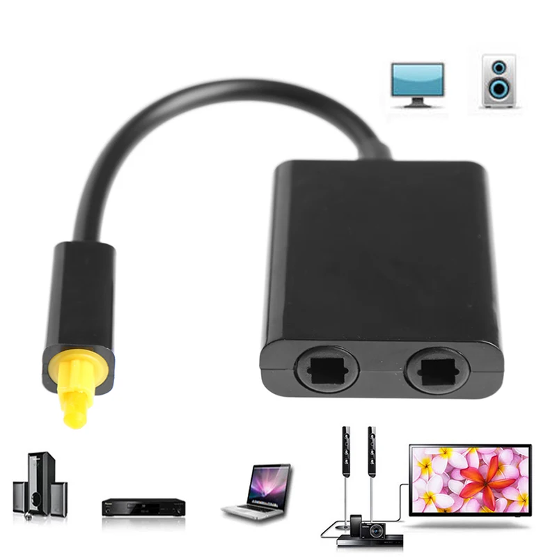 

1 In 2 Out Dual Port Compatible with Male Toslink Cables Digital Toslink Optical Fiber Audio Splitter Adapter Cable