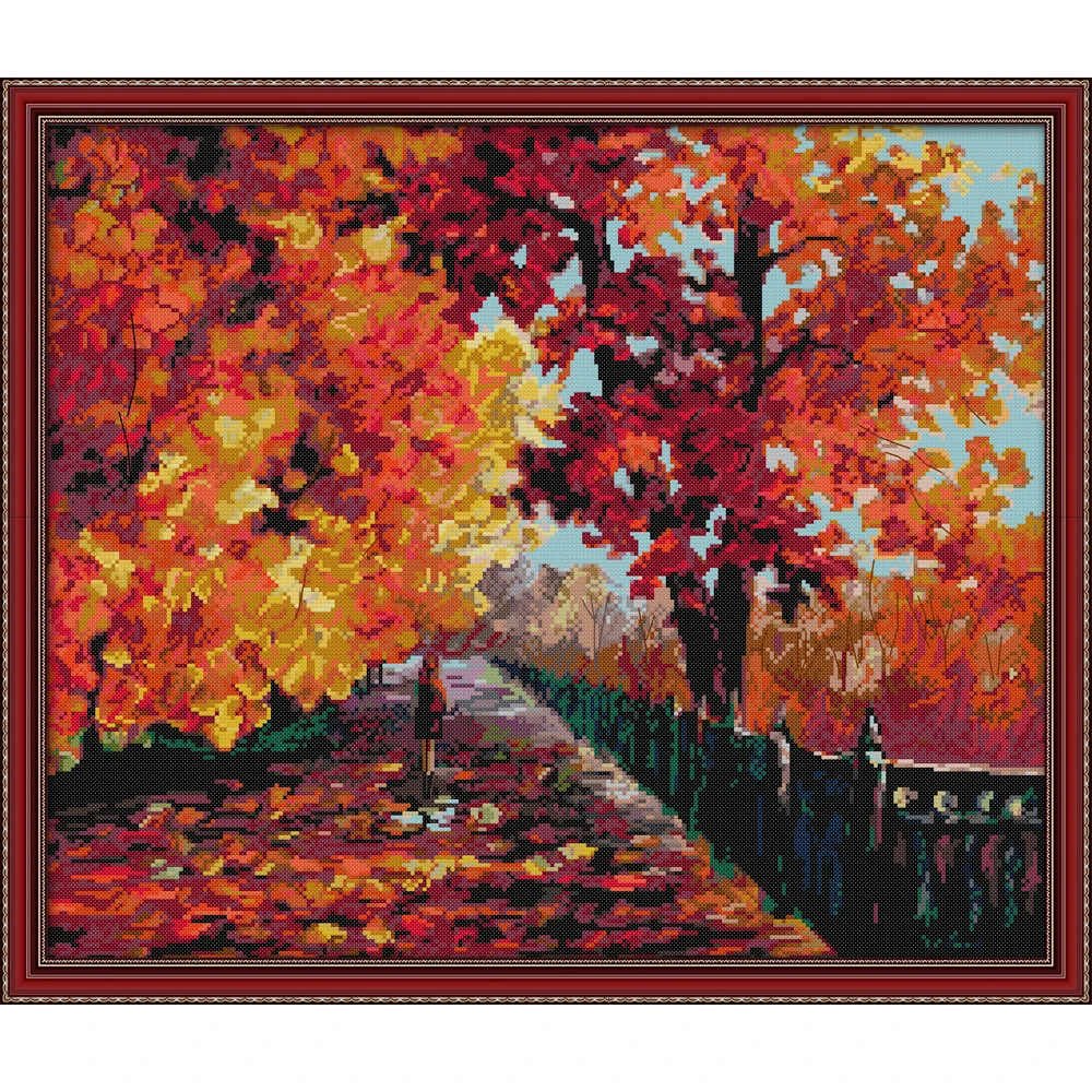 

NKF Red Leaves Scenic Cross Stitch Kits 11CT 14CT Chinese Cross Stitch Pattern Embroidery Needlework Set for Home Decor