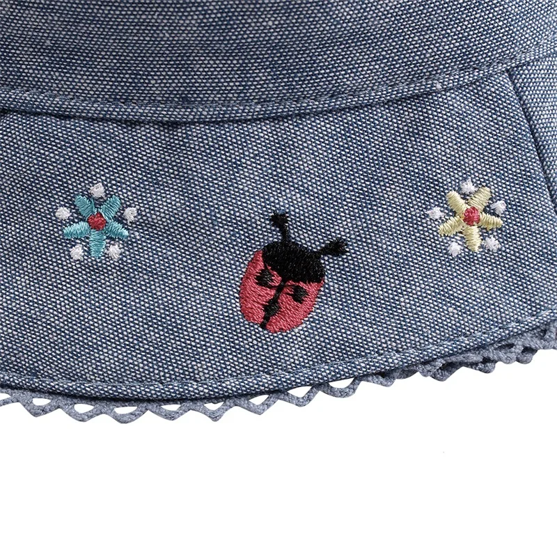Flower Baby Girls Hat Summer Sun Cap For Girls Fashion Denim Kids Bucket Hat Sun Protect Hat With Strap Baby Girls Clothing 0-4Y (8)