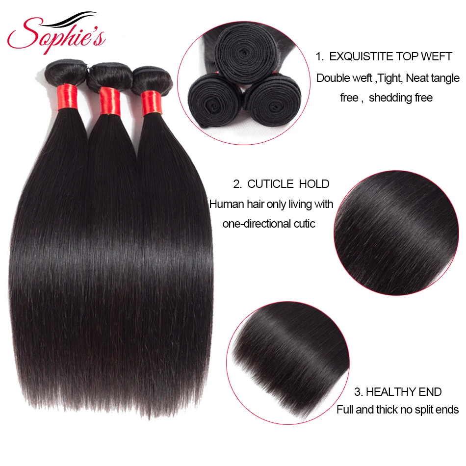 Sophie's Straight Brazilian Hair Weave Bundles 100% Human Hair 1 Bundle Deals Non Remy Extension 3 or 4 Bundles Can Buy