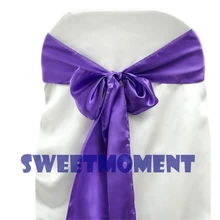 100 Фиолетовый Премиум атласный стул створки с бантиком крышка кресла лента для свадебного стула декорации с лентой