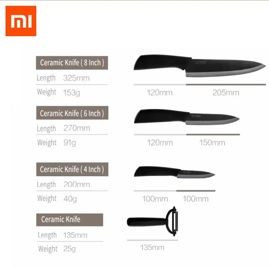 Xiaomi Mijia кухонный нож нано-Керамические ножи Набор для готовки 4 6 8 дюймов печи