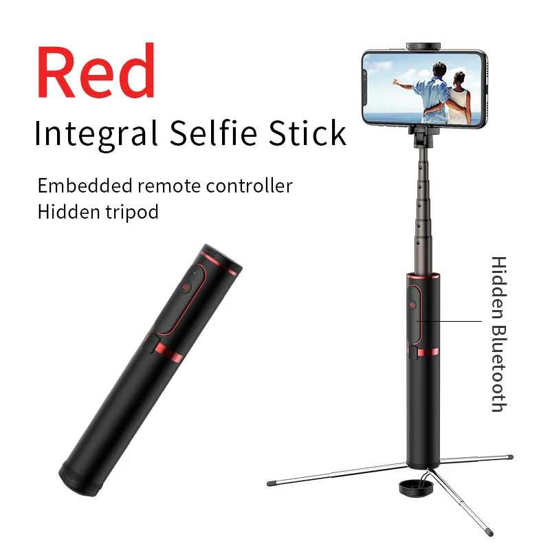 New selfie stick mobile phone tripod Hidden bracket design Lightweight and easy to carry selfie stick folded length 19cm stick - Цвет: black