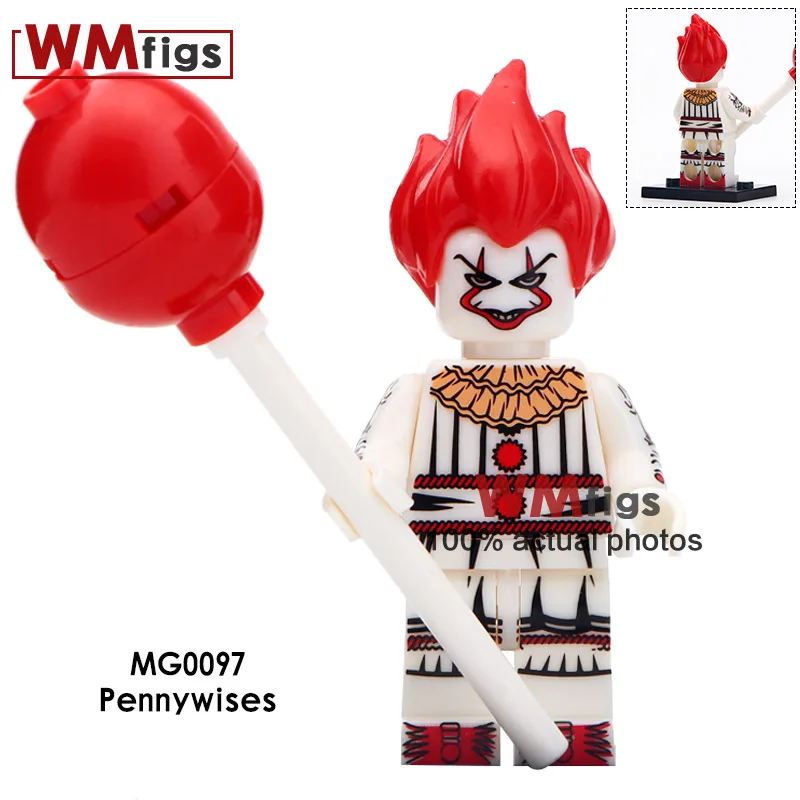 

Single Joker The Clown Pennywise Redux With Red Balloon Costum Adult Scary Clown Halloween Fancy Dress Kids Building Blocks