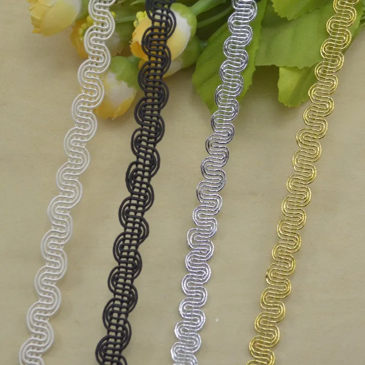 

Cheapest 100Metres Gold Bullion Ribbon Stiching Tape Trimming DIY Garment Accessories Wavy Cluny Webbing Silver Sewing Material
