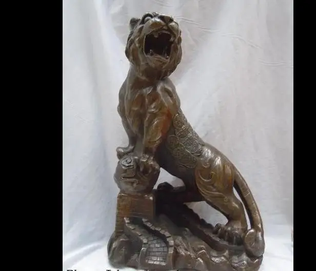 

671115557++++16" China brass copper carved Feng Shui Great Wall money tiger Sculpture statue