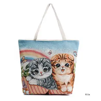 

Fashion Women Shoulder Bags Canvas Zipped Cute Cats Printing Ladies Girls Handbag Casual Bag Big Capacity 88 New