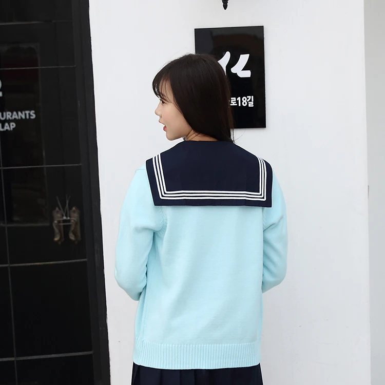 Aodmoe осенний женский консервативный стиль небесно-голубой японская Униформа свитер трикотаж мультфильм Корея JK девушки сладкий свитер кардиганы с v-образным вырезом