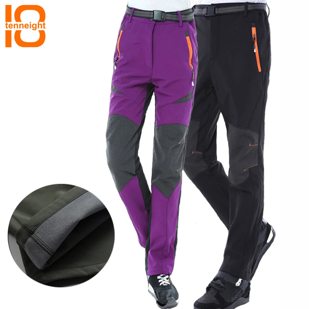 TENNEIGHT invierno Fleece acampar senderismo pantalones hombres deporte al aire libre Softshell pantalones mujeres impermeable térmica Trekking pantalones de esquí