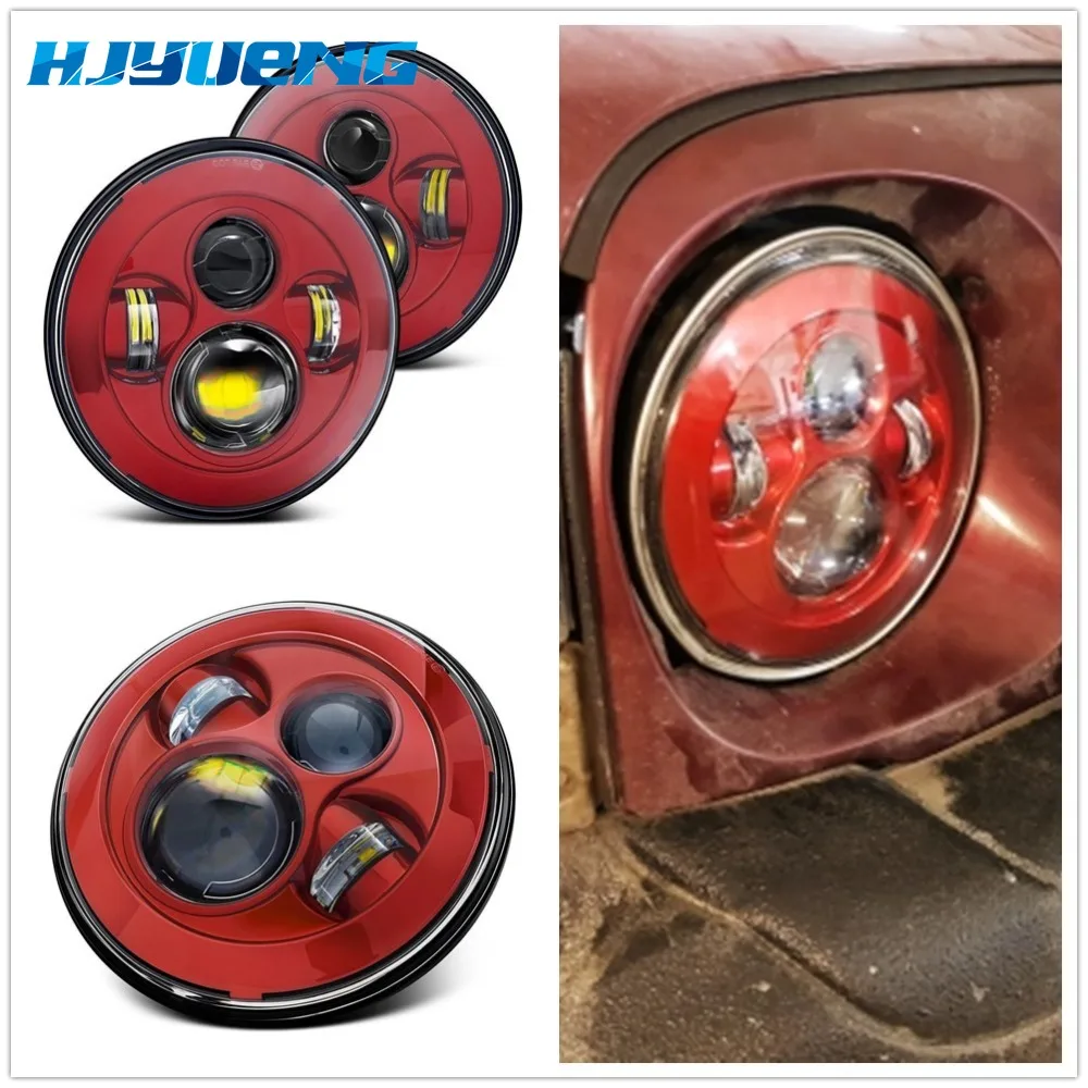 

7 Inch Round H4 DRL LED Headlight For Jeep Wrangler JK Red 7" Headlights For Lada Niva 4x4 Hummer H1 H2 Land Rover Defender