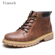 Модные новые зимние мужские ботильоны в байкерском стиле, повседневные ботинки, Винтажная обувь на шнуровке, men0057