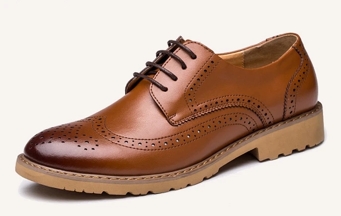 

fashion men's lace-up genuine leather casual shoes hollow out breathable brogue shoes british style brown black shoes for male