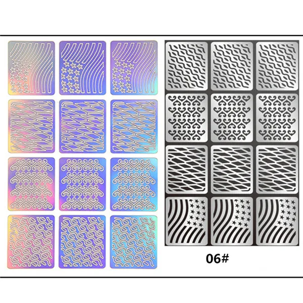 1 лист Новая мода винил для ногтей наклейки-Трафарет DIY маникюр Дизайн ногтей Инструмент 24 узора - Цвет: Pattern 06