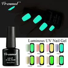 Vrenmol 1pcs Neon Fluorescent Luminous Nail Gel Polish Soak Off UV Gel Night Glow In Dark Gloss Lacquer Semic Permanent Varnish