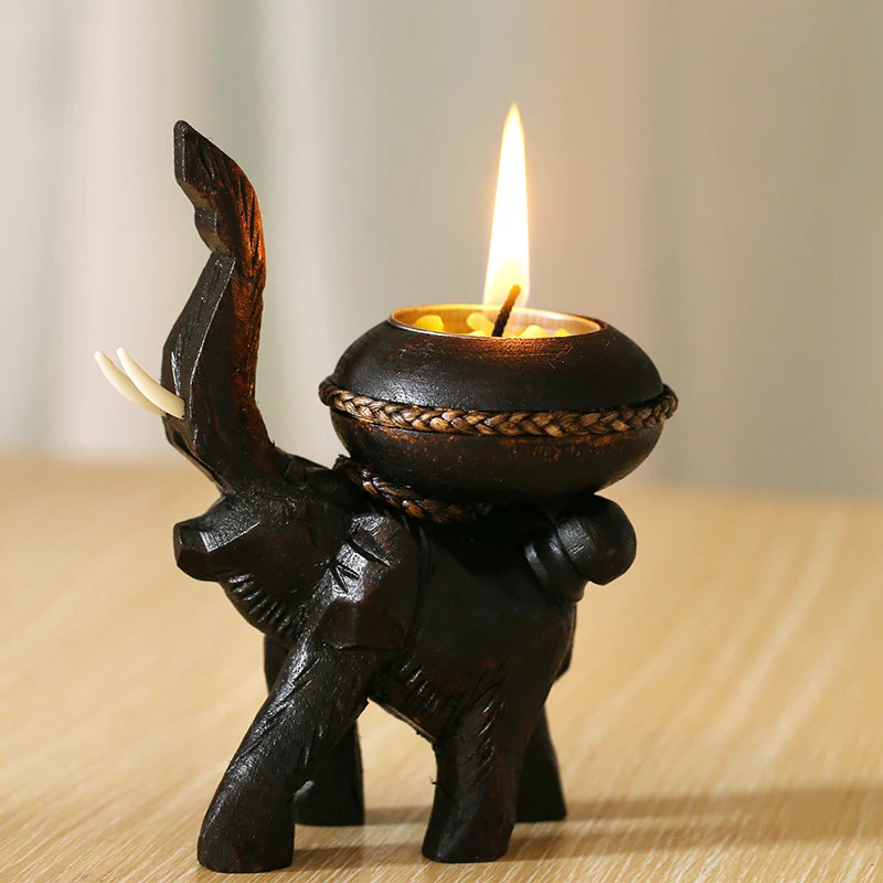 

1piece Creative Elephant Mascot Art Furnishing Retro Thai Style DIY Wooden Candle Holder Home Home Decoration Gifts