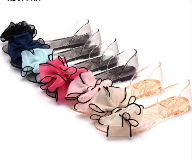 

2019 Fishmouth Sandals Flowers Korean Sandals Flat Bottom Butterfly-knot Anti-skid Slippers Plastic Summer Beach 35-41 no box