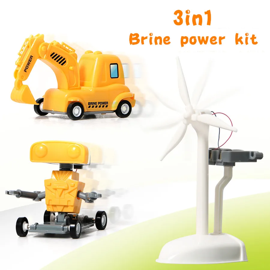 

3in1 Brine power kit Fan car and robot salt water science kits DIY toys,new technology educational amazing toy for all kid