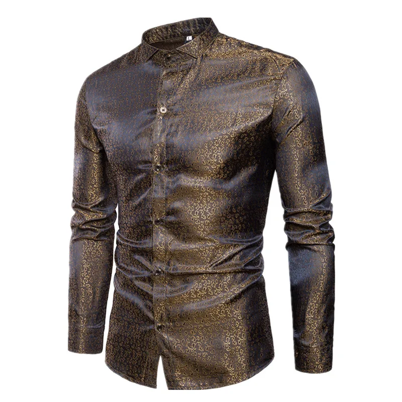 Мужская рубашка с принтом Модная приталенная длинными рукавами Camisa Masculina