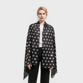 

Winfox New Fashion Shiny Black Elephant Animal Print Foil Sliver Glitter Scarves Hijab Scarf Echarpe Femme