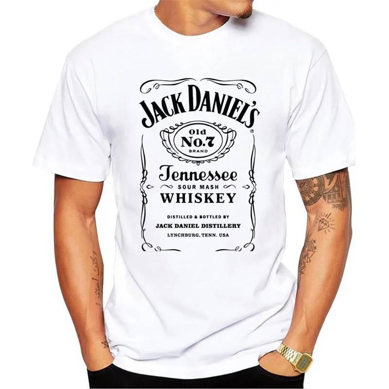 

New Brand T-shirt Men Whiskey Packaging Alphabet Printing Men High Quality Tshirt fashion Men's streetwear harajuku white tops