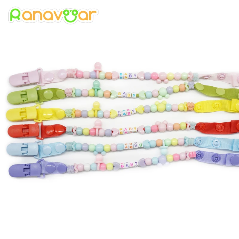 Toddler Baby Hand Made Dummy Pacifier Clip Chain Holder Soother Nipple Strap With Words BABY or KISS Nipple Feeding Supplies