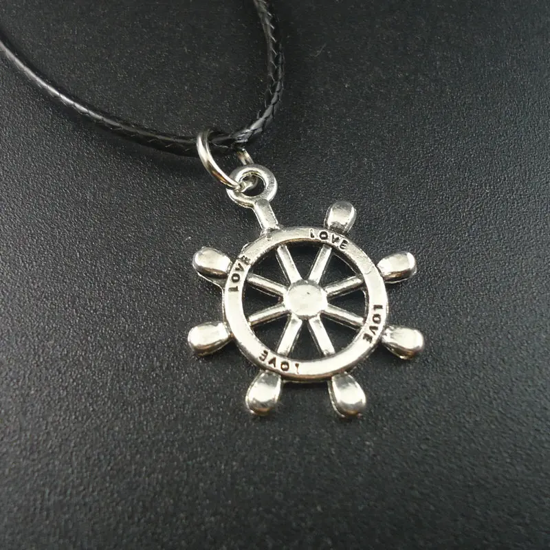 

2016 Fashion Alloy Rudder Pendants Colar Leather Vintage Men Necklaces for Women jewelry