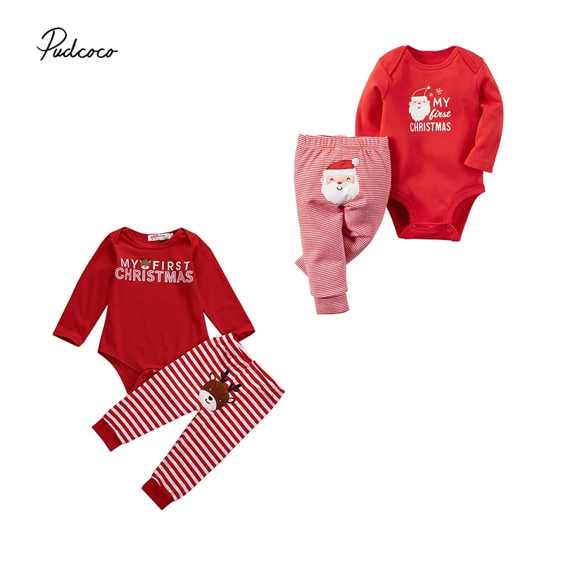 Pudcoco 2PCS Set Newborn Toddler Baby Boys Xmas Clothes Romper+Stripe Pants Santa Claus Outfits 2018 Christmas Costume Hot 0-18M |