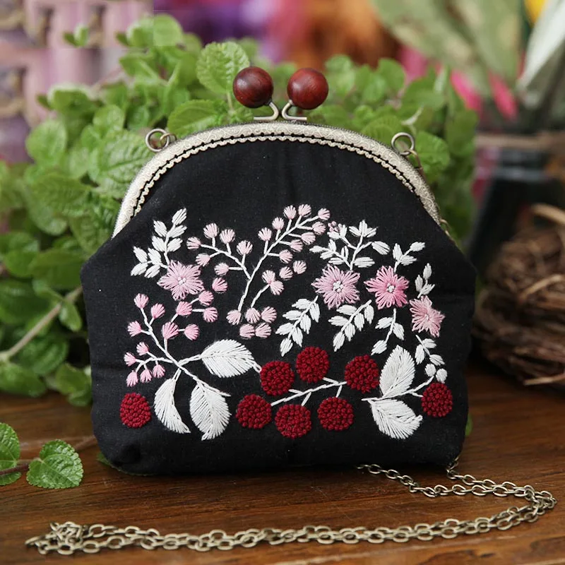 DIY Embroidery Flower Bag Handbag Needlework Cross Stitch Kit Handmade Kissing Portable Chain Bag Sewing Art Craft Creative Gift - Цвет: 1