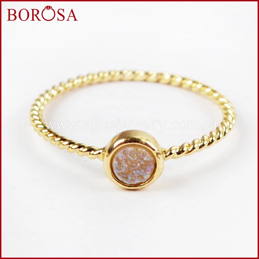 BOROSA 10 шт. золотого цвета 4 мм Drusy круглые Φ Безель кольцо смешанные s для женщин