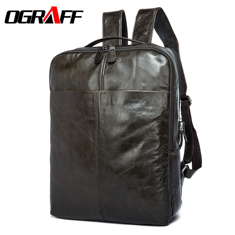 OGRAFF Men backpack genuine leather bag men school bags laptop backpack travel bags famous brand 2017 leather backpack men