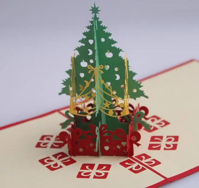  10pcs Christmas Tree Handmade Kirigami Origami 3D Pop UP Greeting Cards Invitation Postcard For Bir - 32819052532