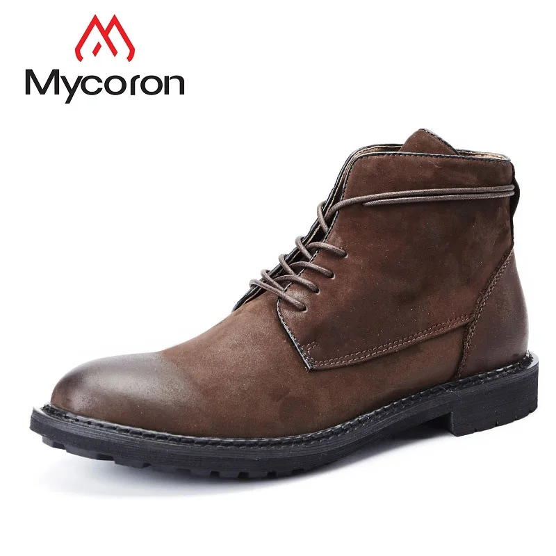 

MYCORON Leather Winter Luxury Product Ankle Men Boots Winter Boots Men High Quality Lace-Up Male Boots Bota Masculina Couro