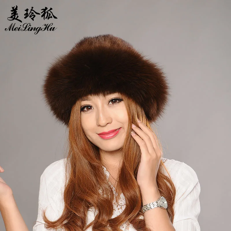 

MeiLingHu Women Winter Mink Fur Hat Warm Rex Fur Hats With Fox Fur Solid Top Women Caps High Quality Casual Warm Princess Hat